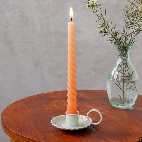 Enamel Chamberstick Candle Holder - Light Grey