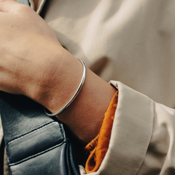 Nordic Muse Minimal Silver Cuff Bangle, Tarnish-Free Silver Plating