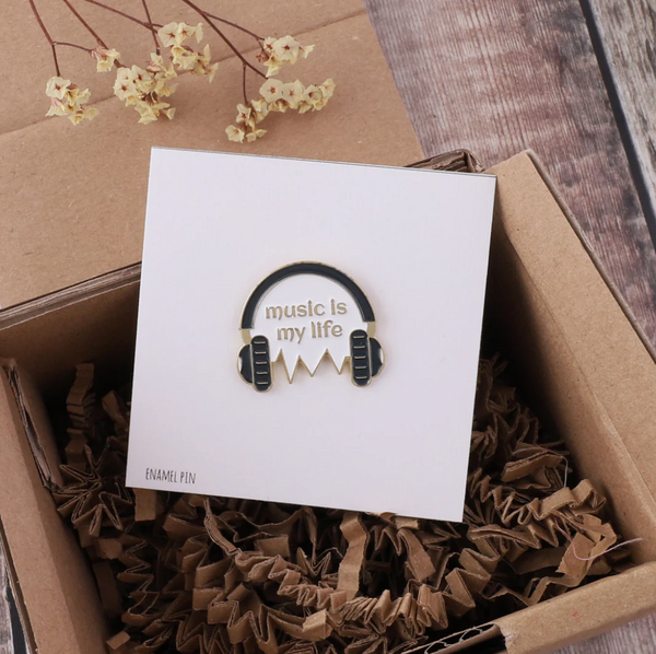 Attic Creations 'Music Is My Life Headphones' Enamel Badge