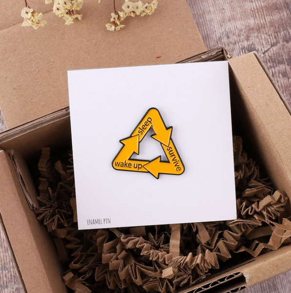 Attic Creations 'Sleep Survive Wake-Up Triangle' Enamel Pin