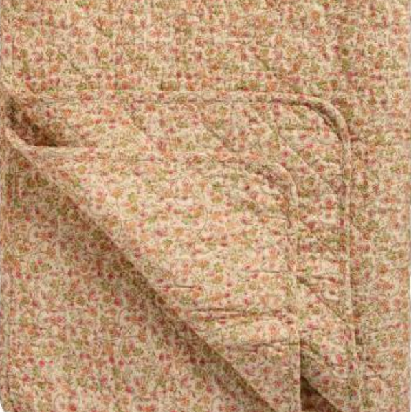 Cotton Quilt With Red Green and Orange Flower Vines