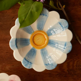 Small Ceramic Dipping Bowl - Blue - Hand-Painted Stripes