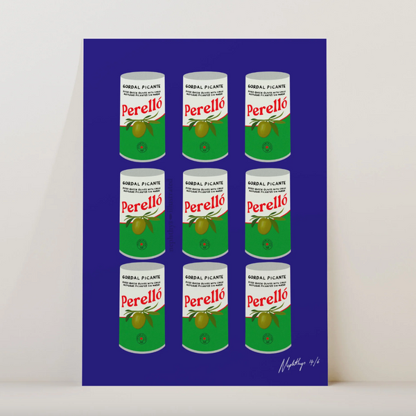 Nephthys Illustrated Perello Olives Blue Framed Print