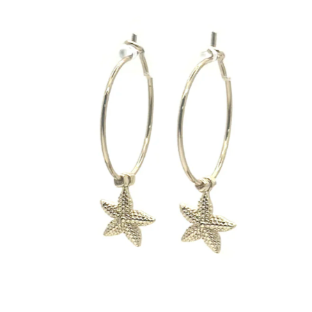 Isles & Star Delicate Starfish Brass Hoop Earrings - Gold