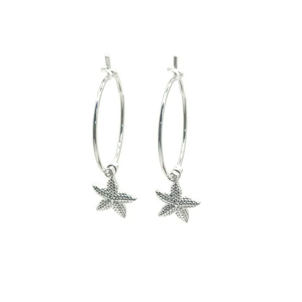 Isles & Stars Delicate Starfish Brass Hoop Earrings - Silver