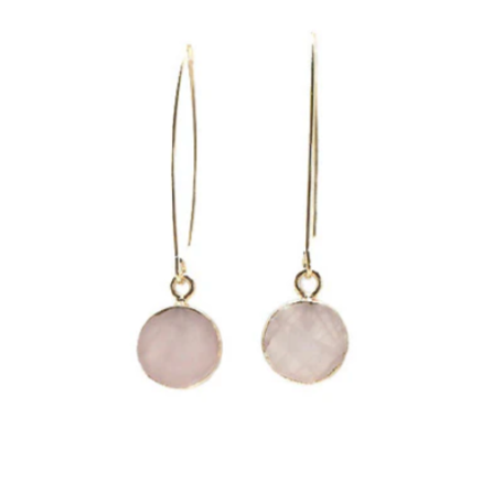 Isles & Stars Semi-precious Circle Stone Drop Earrings in Gold Rose Quartz