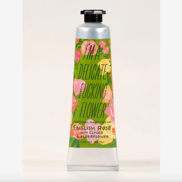 Blue Q 'I'm a Delicate Fucking Flower' Natural Hand Cream - English Rose with Clover Elderflower