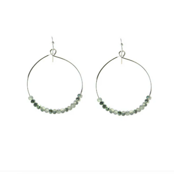 Isles & Stars Glass Beaded Hoop Earrings - Silver & Green