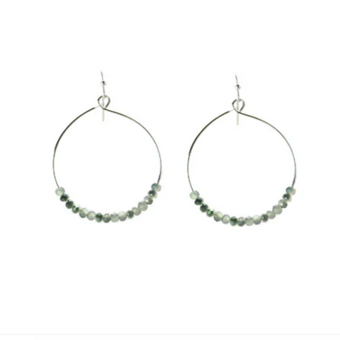 Isles & Stars Glass Beaded Hoop Earrings - Silver & Green