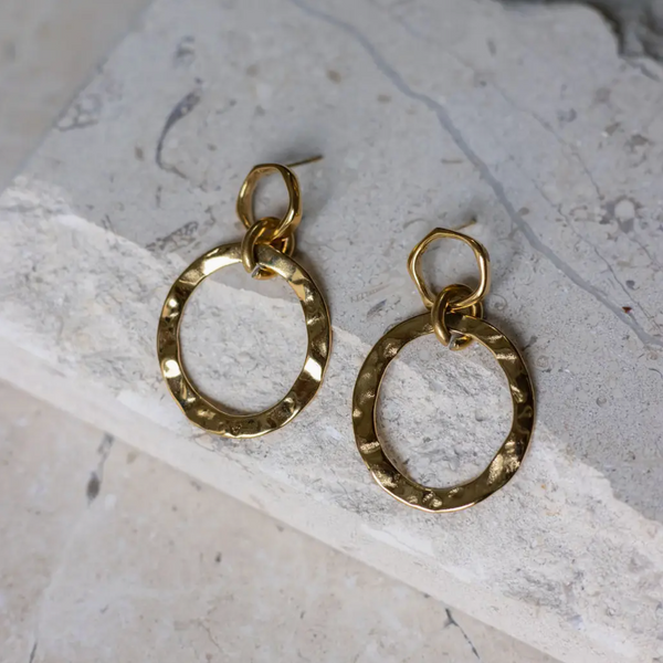 Consortium Linked Hoop Earrings - Hammered Gold
