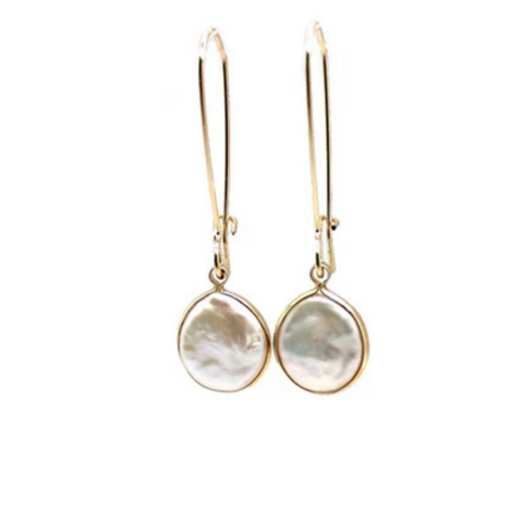 Isles & Stars Stone Tear Drop Earrings Gold Natural Coin Pearl