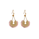 Consortium Hook Earring With Soft Pink Natural Stone Bead Surround Engraved Circle