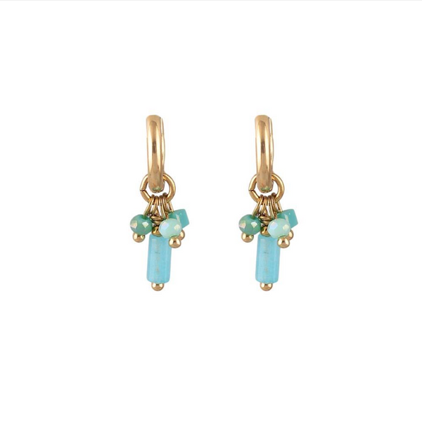 Consortium Huggie Earrings With Natural Stone Mixed Beads In Blues