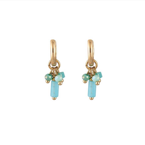 Consortium Huggie Earrings With Natural Stone Mixed Beads In Blues