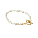 White Leaf Freshwater Pearl T-Bar Bracelet - Gold