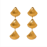 Consortium Triple Drop Shell Earrings - Gold