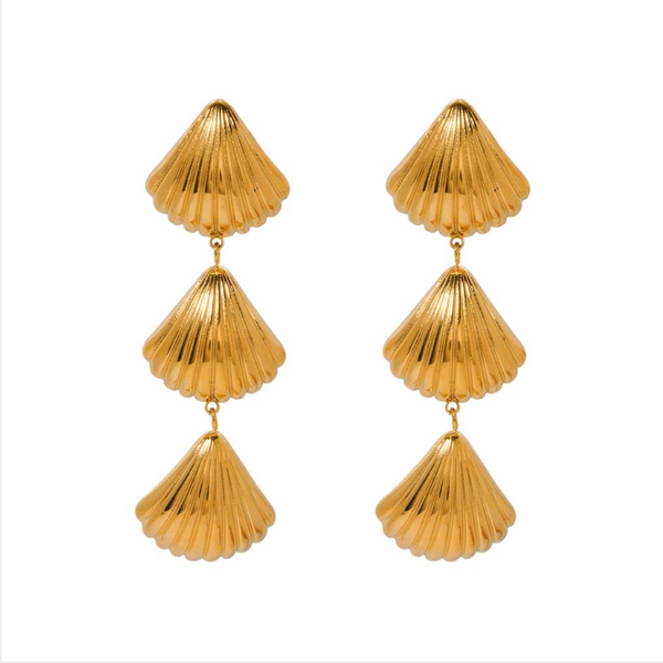 Consortium Triple Drop Shell Earrings - Gold