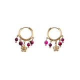 Consortium Huggie Hoop with Natural Stone Drops - Deep Pink