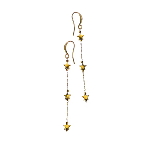 Hot Tomato Mineral Bead Star Drop Earrings - Gold