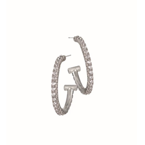 Hot Tomato Hammered Sparkle Hoops - Silver