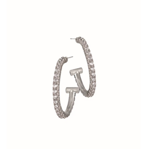 Hot Tomato Hammered Sparkle Hoops - Silver
