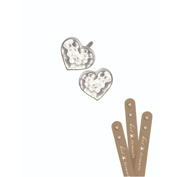 Hot Tomato Micro Heart Studs - Matte Silver