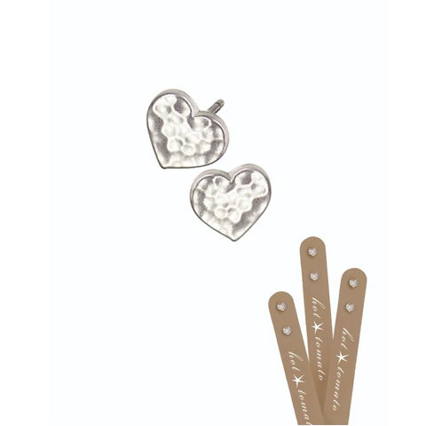 Hot Tomato Micro Heart Studs - Matte Silver