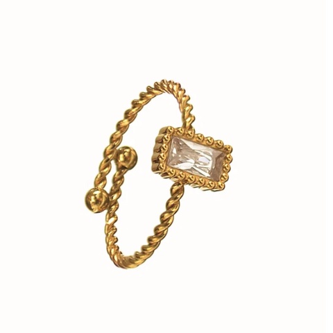 Hot Tomato Clear Gem Rectangle Adjustable Ring