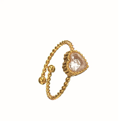 Hot Tomato Clear Gem Heart Adjustable Ring