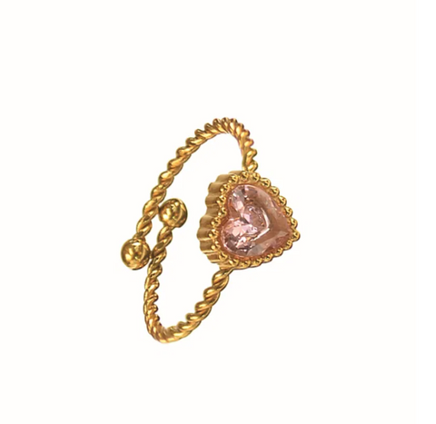Hot Tomato Blush Gem Heart Adjustable Ring