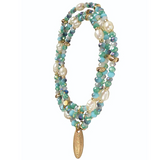 Hot Tomato Wrap Around Bracelet/Necklace - Pearl/Azure