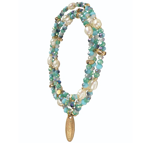 Hot Tomato Wrap Around Bracelet/Necklace - Pearl/Azure