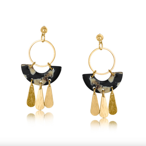 Big Metal Sophia Statement Geo Metal and Resin Dangle Earrings - Brown/Black