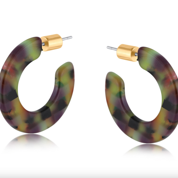 Big Metal Marie Resin Hoop Earrings - Lilac/Blue