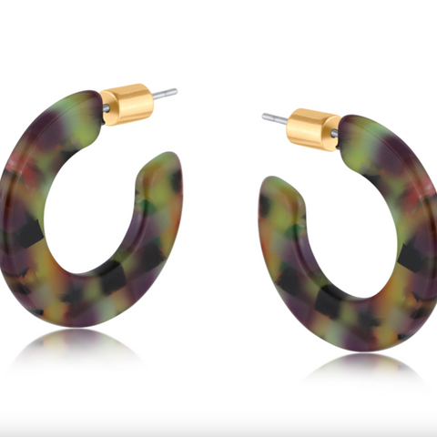 Big Metal Marie Resin Hoop Earrings - Lilac/Blue