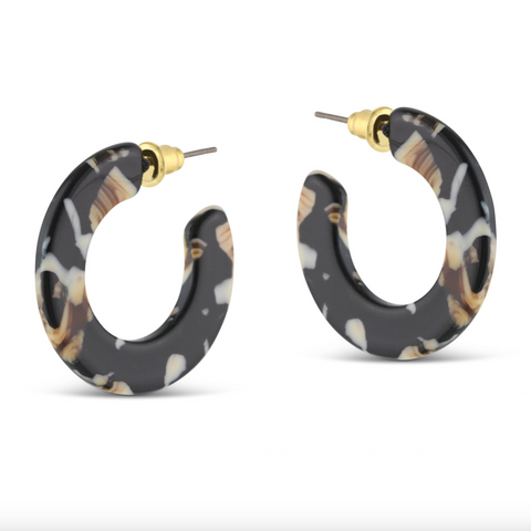 Big Metal Jessica Tiny Cut Out Hoop Earrings - Brown/Black
