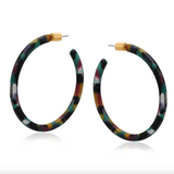 Big Metal Livia Resin Statement Hoop Earrings - Purple/Green
