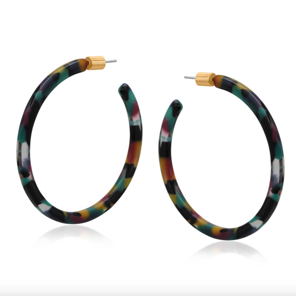 Big Metal Livia Resin Statement Hoop Earrings - Purple/Green