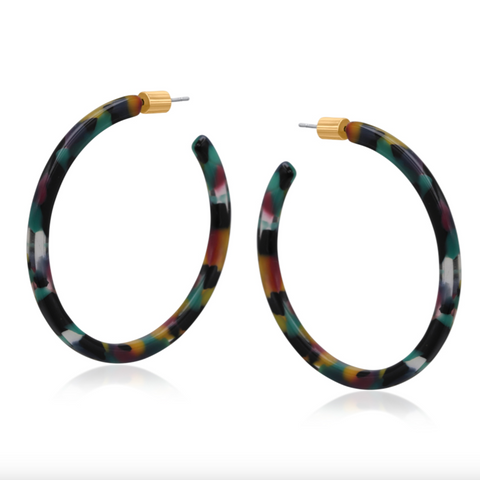 Big Metal Livia Resin Statement Hoop Earrings - Purple/Green