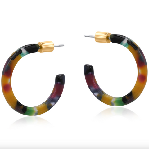 Big Metal Livia Thin Resin Hoop Earrings - Purple/Green