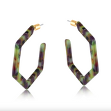 Big Metal Marie Resin Hexagonal Earrings - Lilac/Blue