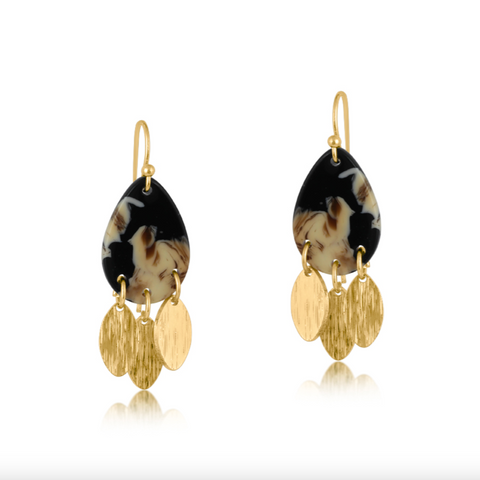 Big Metal Sophia Metal and Resin Dangle Earrings - Beige/Brown