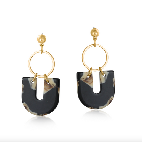 Big Metal Sophia Geo Metal and Resin Dangle Earrings - Beige/Brown
