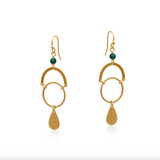 Big Metal Delphi Priestess Tears Statement Earrings - Gold/Green