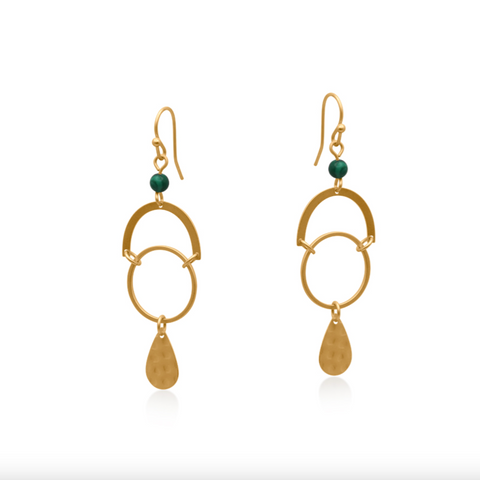 Big Metal Delphi Priestess Tears Statement Earrings - Gold/Green