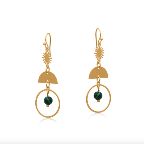 Big Metal Delphi Dream Ritual Statement Earrings - Gold/Green