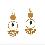 Big Metal Delphi Priestess Statement Earrings - Gold/Green