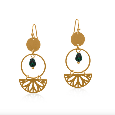 Big Metal Delphi Priestess Statement Earrings - Gold/Green