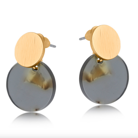 Big Metal Olivia Small Disc and Metal Earrings - Grey