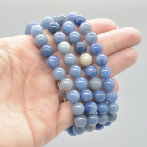 Semi Precious Gemstone Round Beaded Bracelet - Natural Blue Aventurine